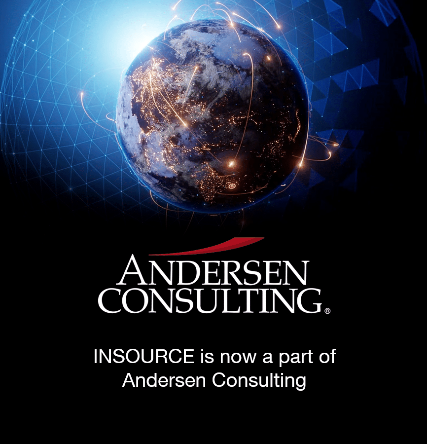 image of globe from space, with the text Insource is now a part of Andersen Consulting